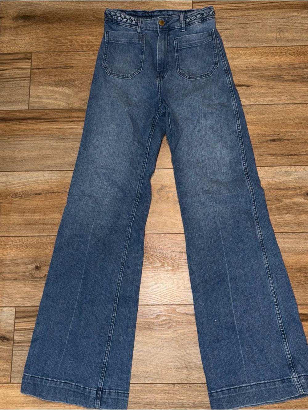 Boho Braided Waistband Flare Blue Jeans H&M US 6 festival